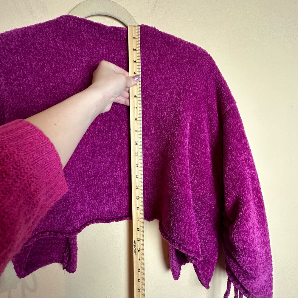 Free people Open Front Sweater Cardigan Hot Pink Cinched Tie Sleeves Women’s XS - Picture 11 of 14